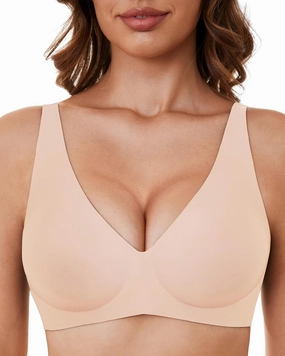 Smooth V Bras for Women No Underwire Seamless Plunge Bralettes T Shirt Sleep Everyday Bra with Bra Extender