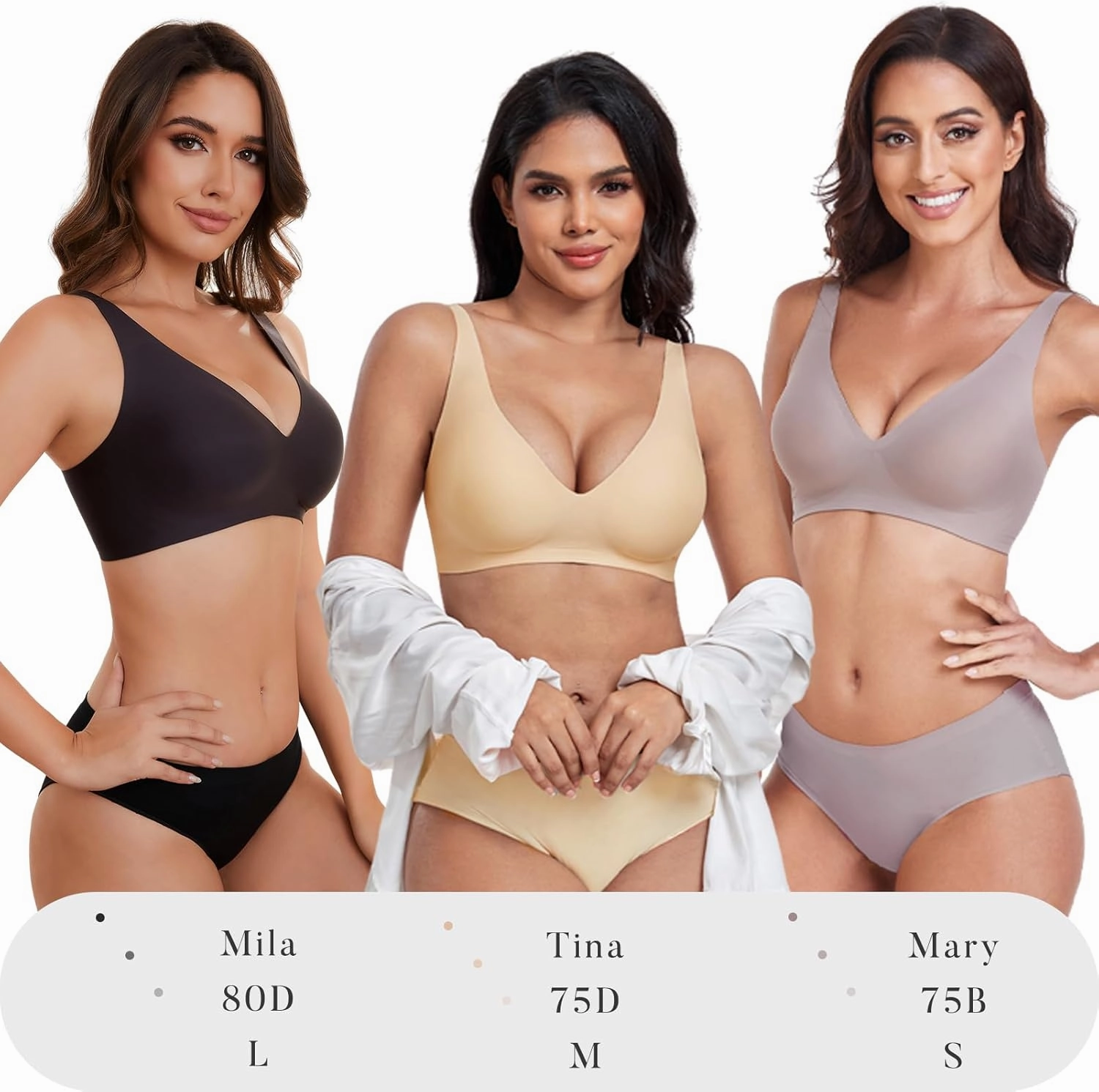 Smooth V Bras for Women No Underwire Seamless Plunge Bralettes T Shirt Sleep Everyday Bra with Bra Extender