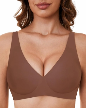 Smooth V Bras for Women No Underwire Seamless Plunge Bralettes T Shirt Sleep Everyday Bra with Bra Extender