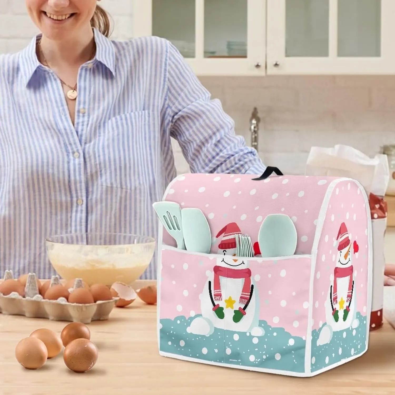 Snowman Stand Mixer Cover Comfortable Food Processor Cover Dust And Fingerprint Resistant Blender Storage Bag Suitable for 4.5 Qt And All 5 Qt Mixer Kitchen Accessories Decorating