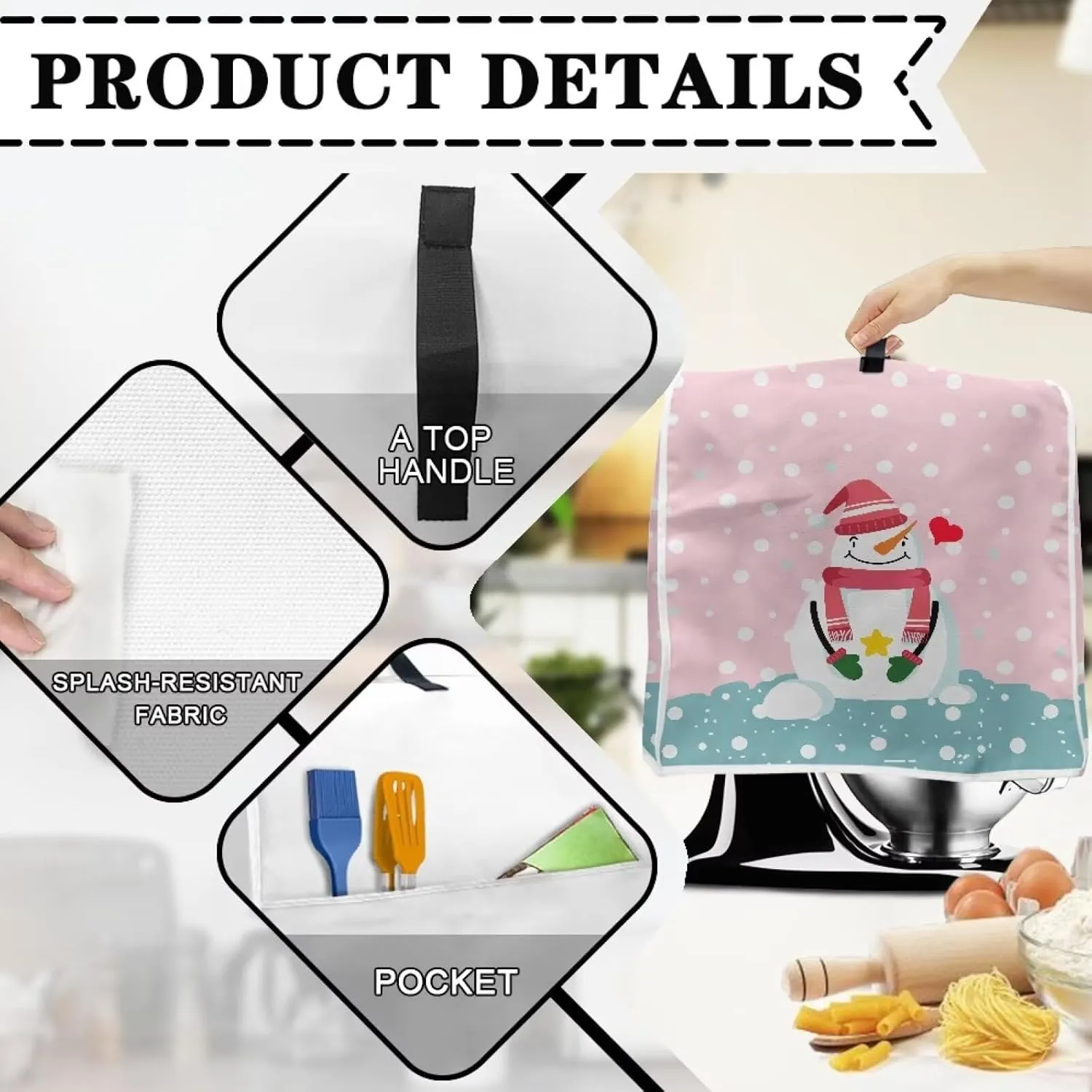Snowman Stand Mixer Cover Comfortable Food Processor Cover Dust And Fingerprint Resistant Blender Storage Bag Suitable for 4.5 Qt And All 5 Qt Mixer Kitchen Accessories Decorating