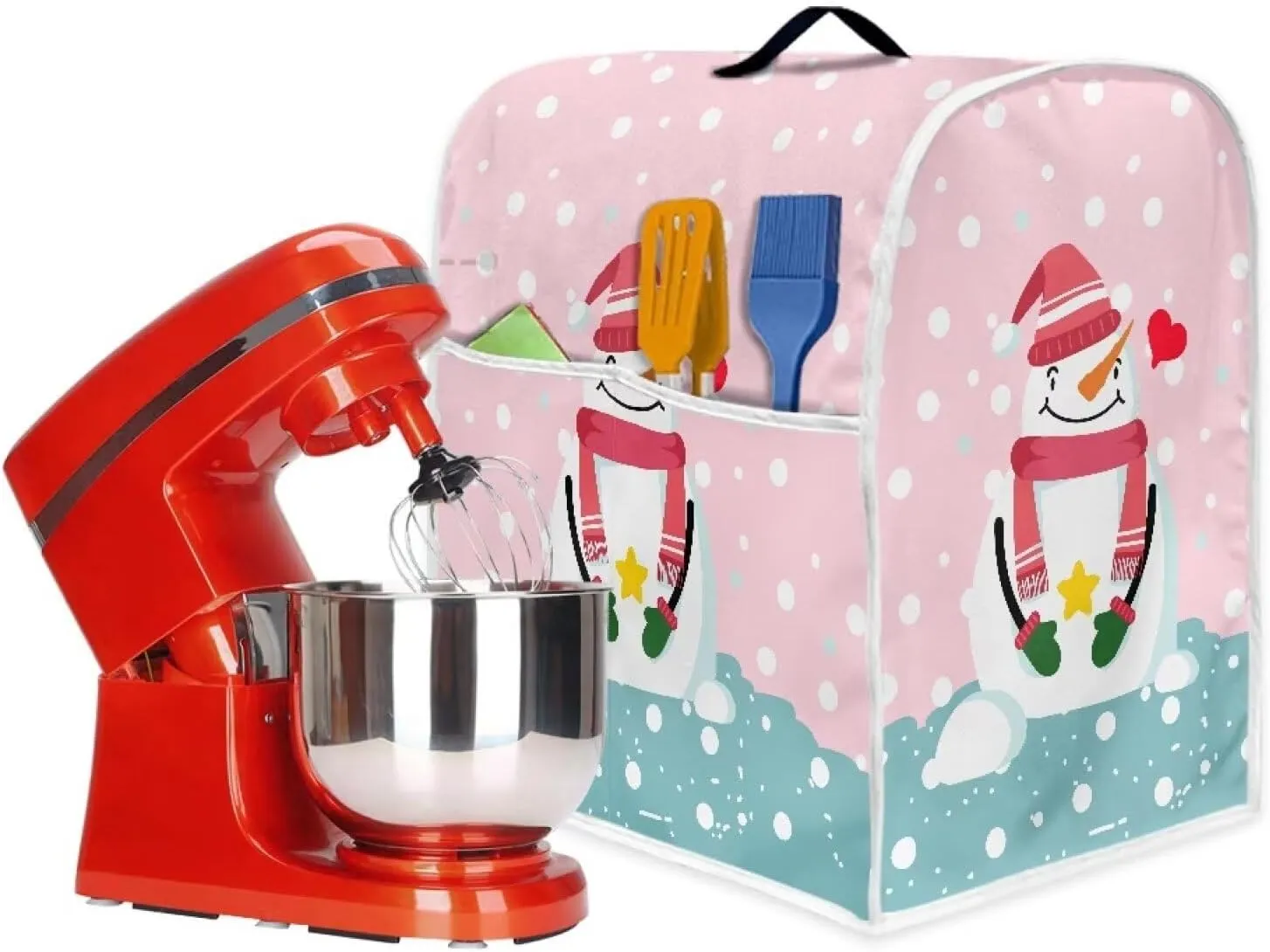 Snowman Stand Mixer Cover Comfortable Food Processor Cover Dust And Fingerprint Resistant Blender Storage Bag Suitable for 4.5 Qt And All 5 Qt Mixer Kitchen Accessories Decorating