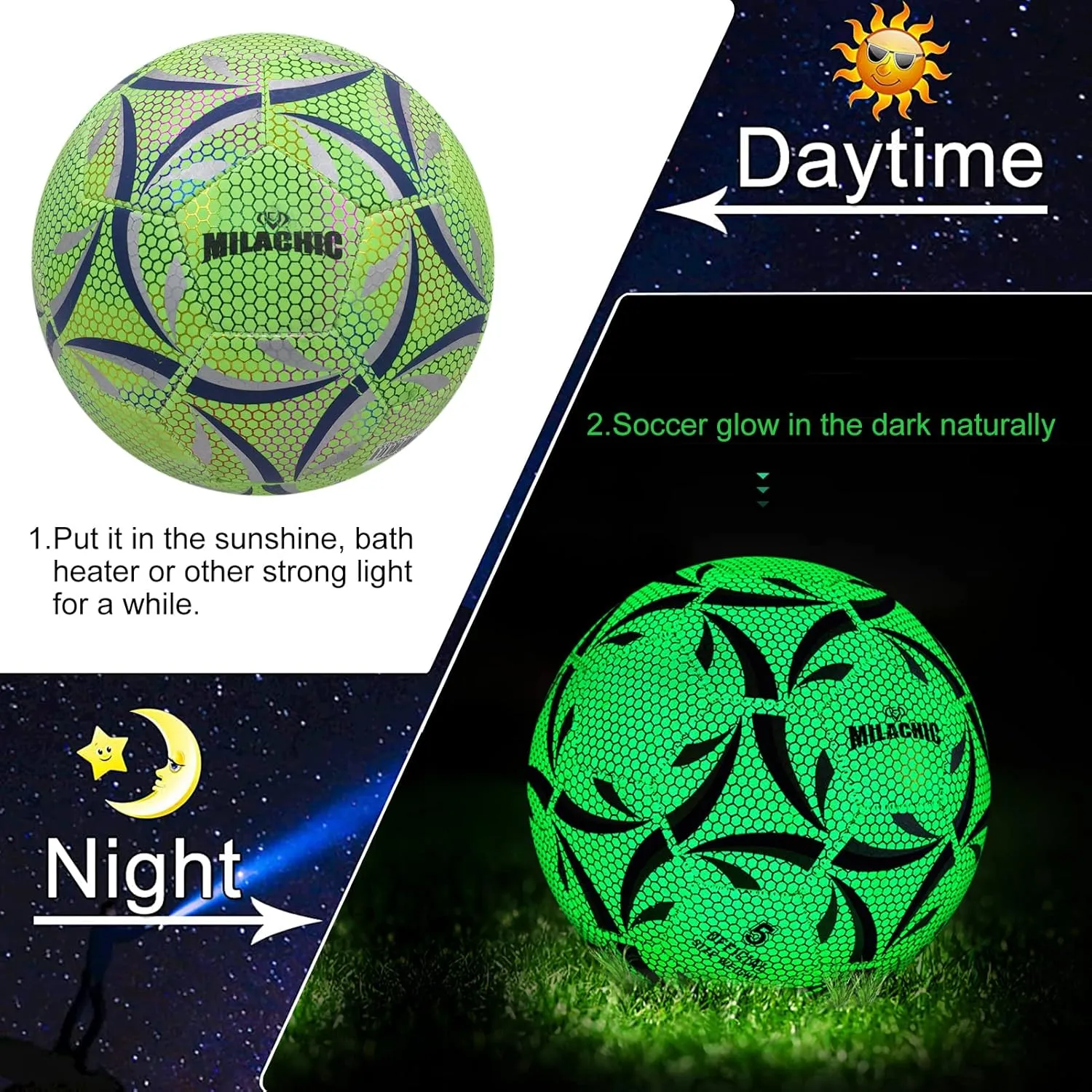 Soccer Ball, Glow in The Dark Soccer Ball Size 3/4/ 5 with Pump, Glowing Luminious Soccer Balls Gifts for Teens, Youth, Men, Women Indoor-Outdoor Soccer Training
