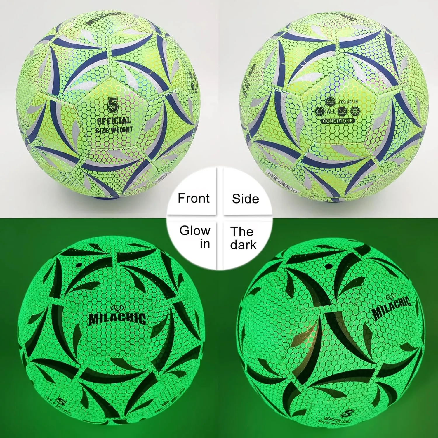 Soccer Ball, Glow in The Dark Soccer Ball Size 3/4/ 5 with Pump, Glowing Luminious Soccer Balls Gifts for Teens, Youth, Men, Women Indoor-Outdoor Soccer Training