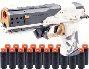 Soft Foam Darts Toy Gun Nylon Type,Pull Back Action,Metal Nylon Toy Foam Dart Blaster Pistol for Adult,5 6 7 8 Year Old Boys Girls Gift (White)