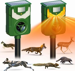 Solar Ultrasonic Animal Repeller with Motion Sensor to Repel Wild Animals by Flamelight and Powerful Ultrasound, Best for Garden, Lawn, Farm Use