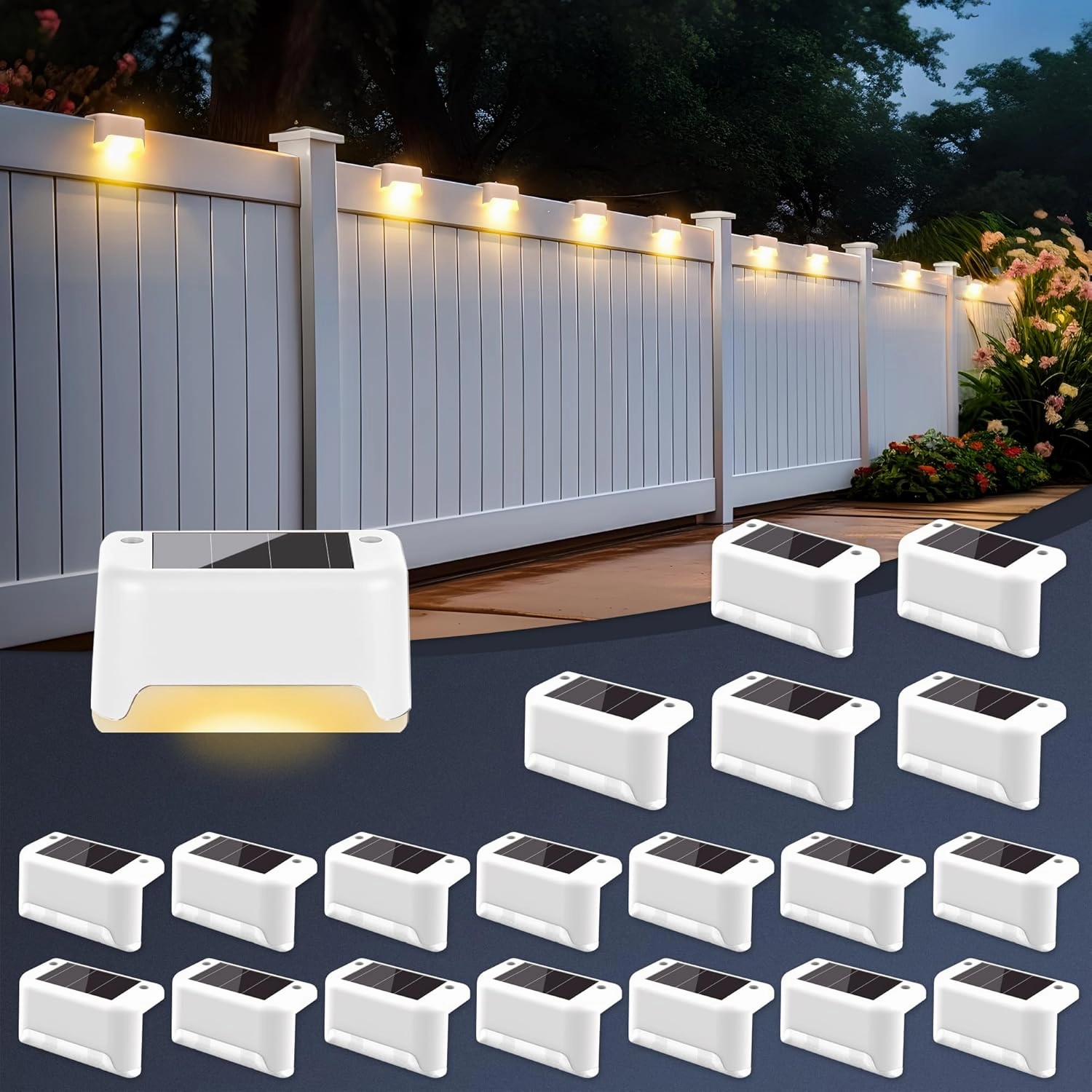 SOLPEX Solar Step Lights Outdoor 20 Pack, Waterproof LED Solar Lights for Deck, Stairs, Fence, Yard, Patio, Balcony (Warm White)