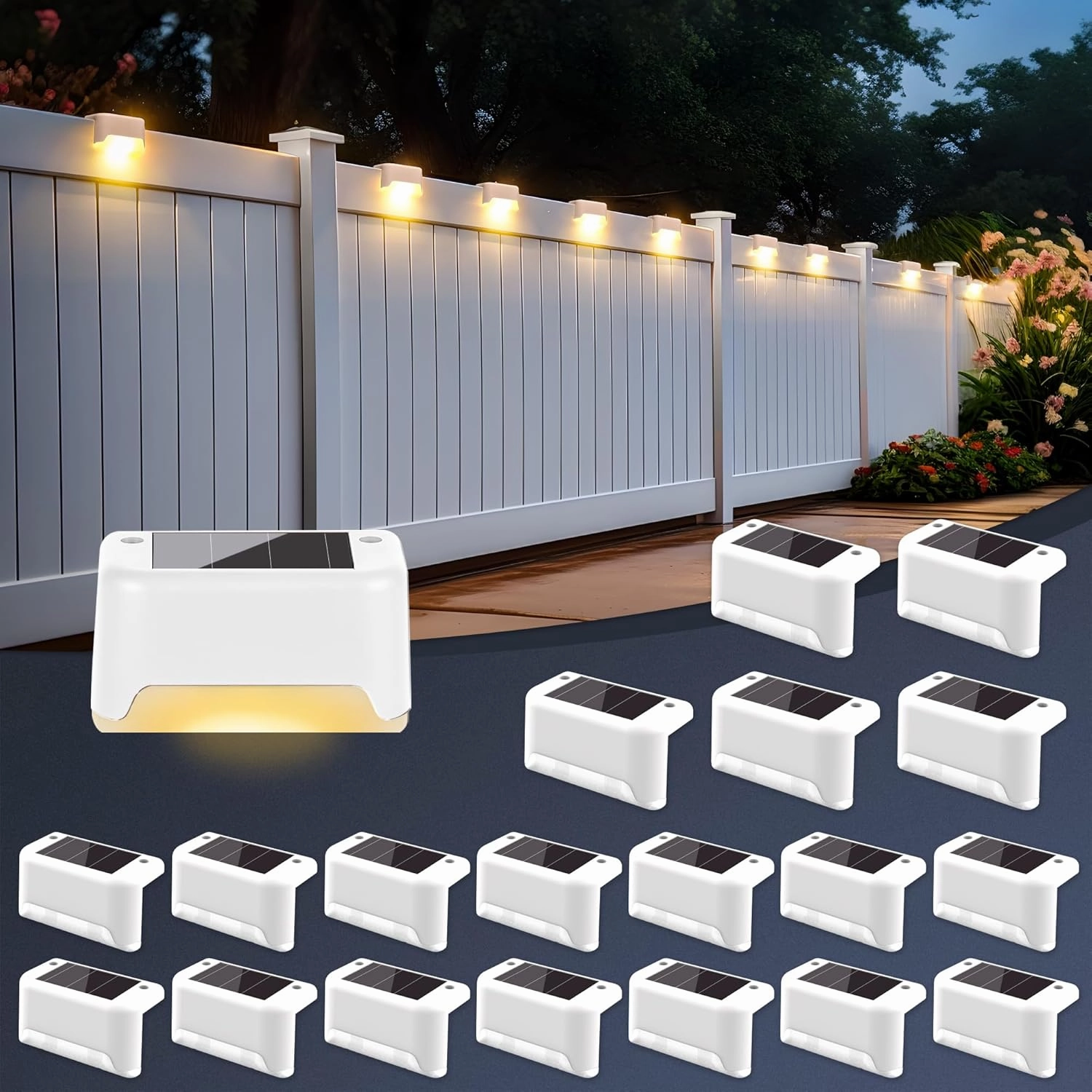 SOLPEX Solar Step Lights Outdoor 20 Pack, Waterproof LED Solar Lights for Deck, Stairs, Fence, Yard, Patio, Balcony (Warm White)
