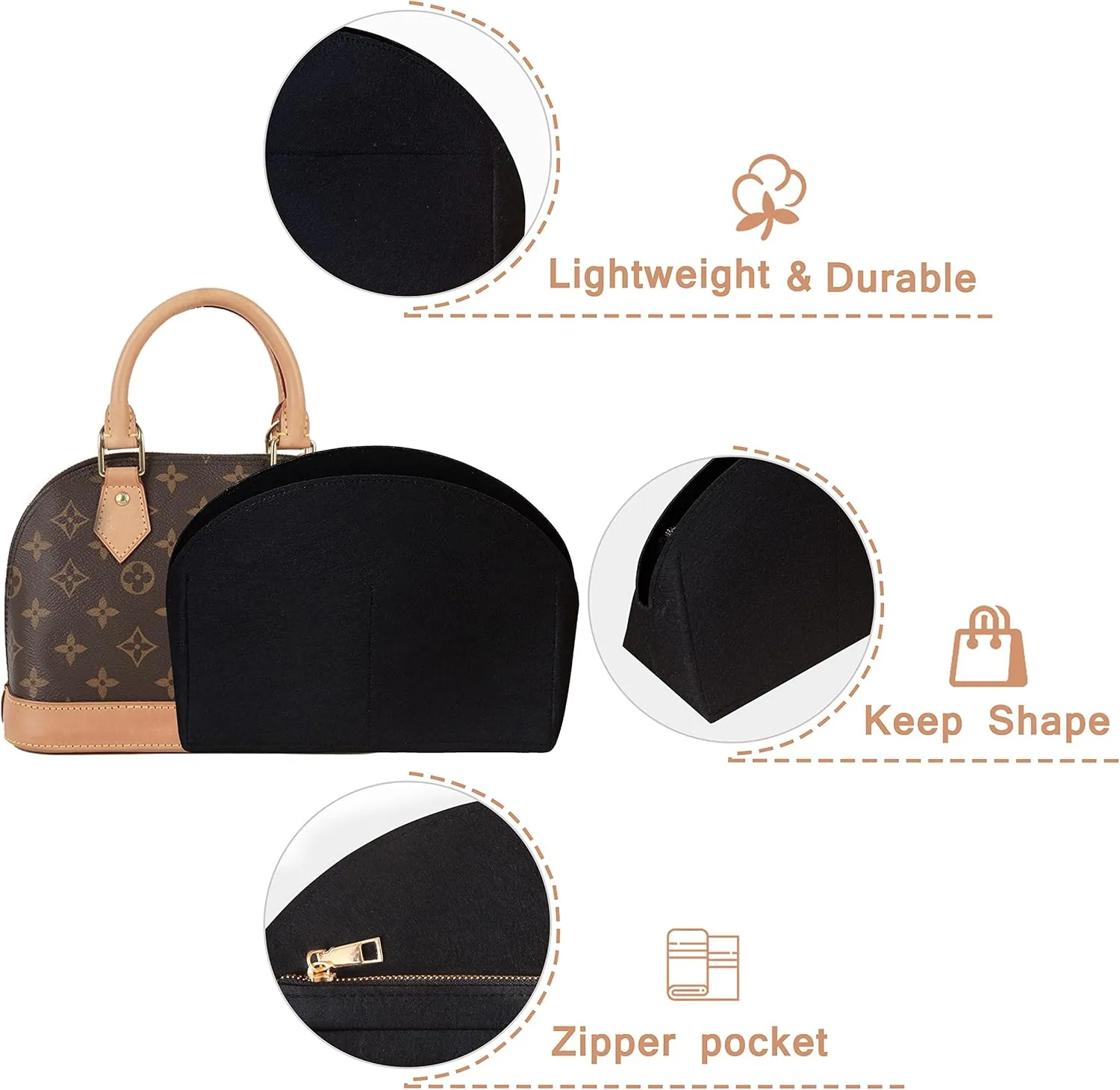 Soyizom Purse Organizer for Alma insert, Felt Bag Organizer Purse Organizer Insert For Alma PM BB insert organizer(BB,Black)