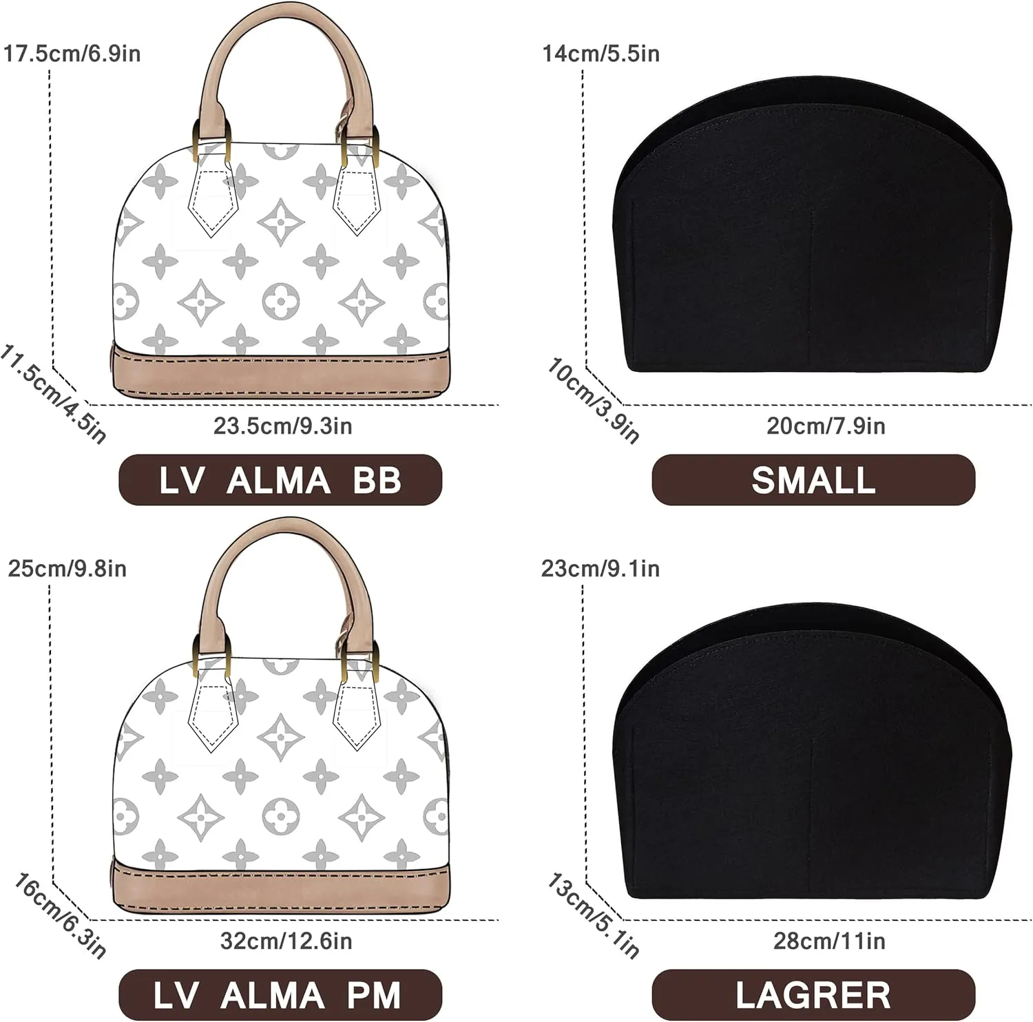 Soyizom Purse Organizer for Alma insert, Felt Bag Organizer Purse Organizer Insert For Alma PM BB insert organizer(BB,Black)