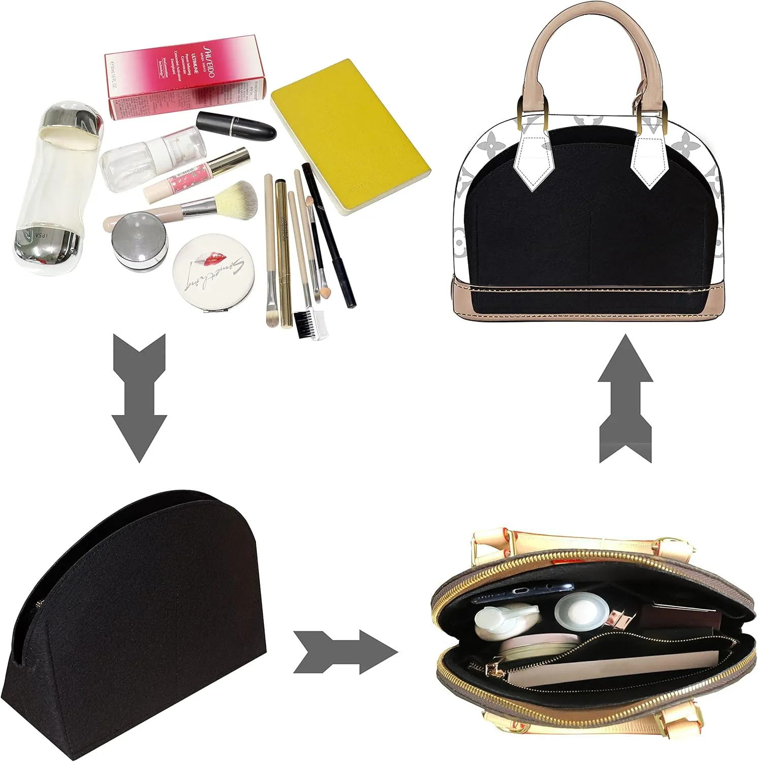 Soyizom Purse Organizer for Alma insert, Felt Bag Organizer Purse Organizer Insert For Alma PM BB insert organizer(BB,Black)