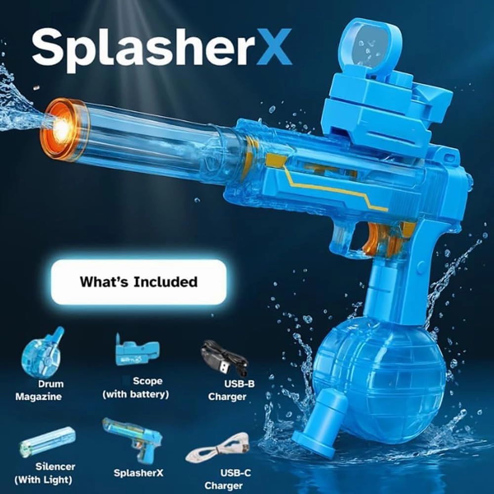 Splasher X Water Gun, Splasher X Water Blaster, 500ml Splasherx Automatic Manual Dual Modes Long-Range Squirt Guns, Electric Waters Guns with Flash, Summer Swimming Pool Party Toy (Mix B)