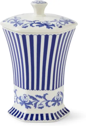 Spode Blue Italian Steccato Vase, 5.2-Inch Porcelain Hexagonal Accent with Stripe & Floral Scroll - Classic Blue & White for Contemporary Mediterranean Home Decor, Ideal for Living, Dining Room