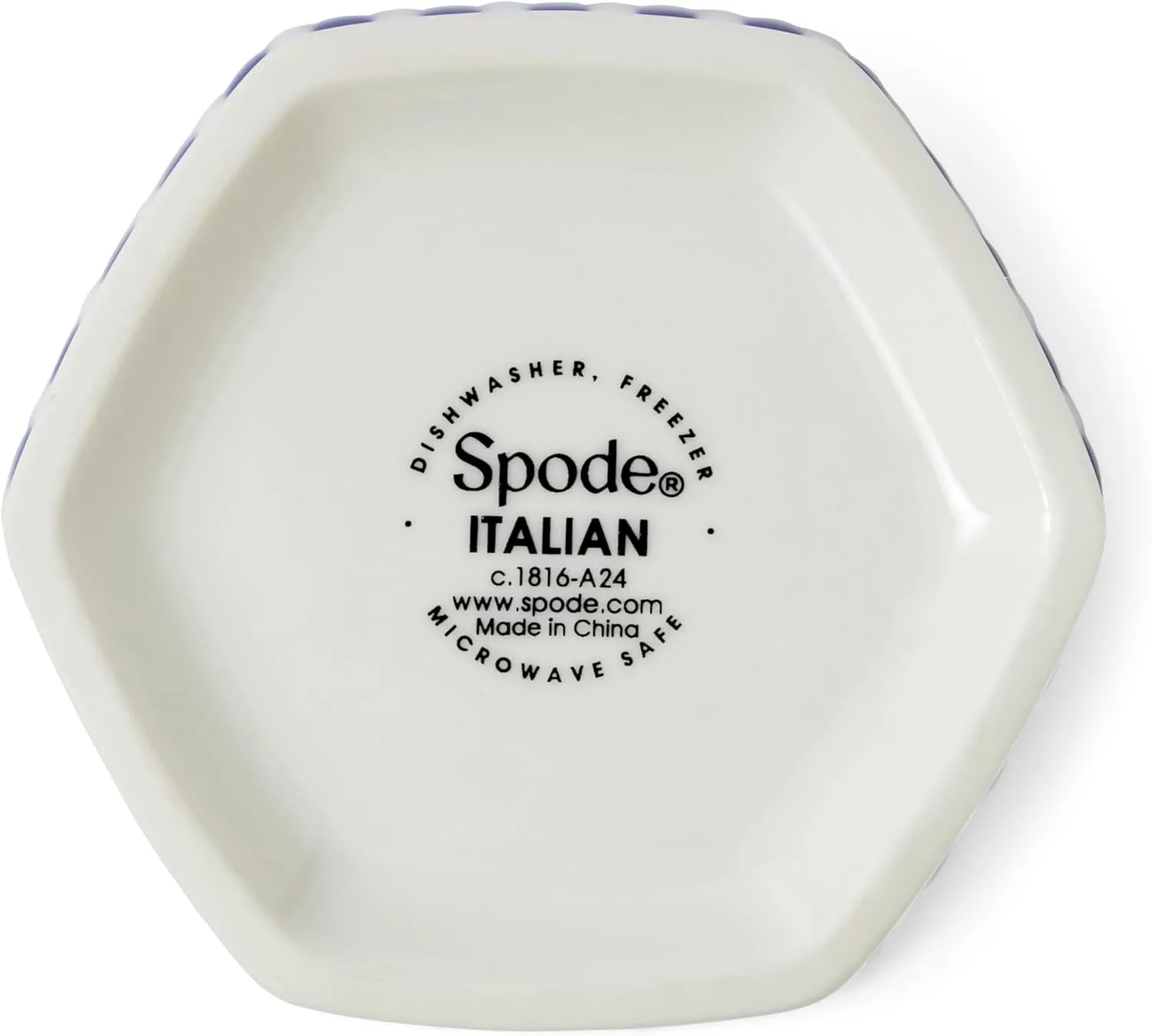 Spode Blue Italian Steccato Vase, 5.2-Inch Porcelain Hexagonal Accent with Stripe & Floral Scroll - Classic Blue & White for Contemporary Mediterranean Home Decor, Ideal for Living, Dining Room