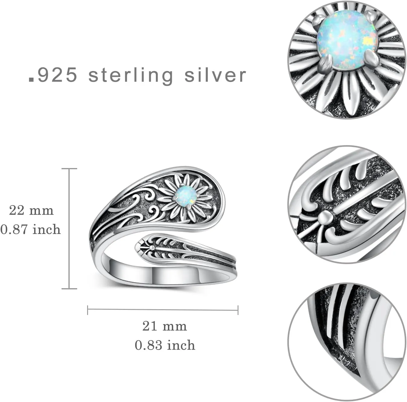 Spoon Ring for Women 925 Sterling Silver Daisy/Heart/Witches Knot/Western/Butterfly Adjustable Rings Vintage Thumb Rings Jewelry Gifts for Women