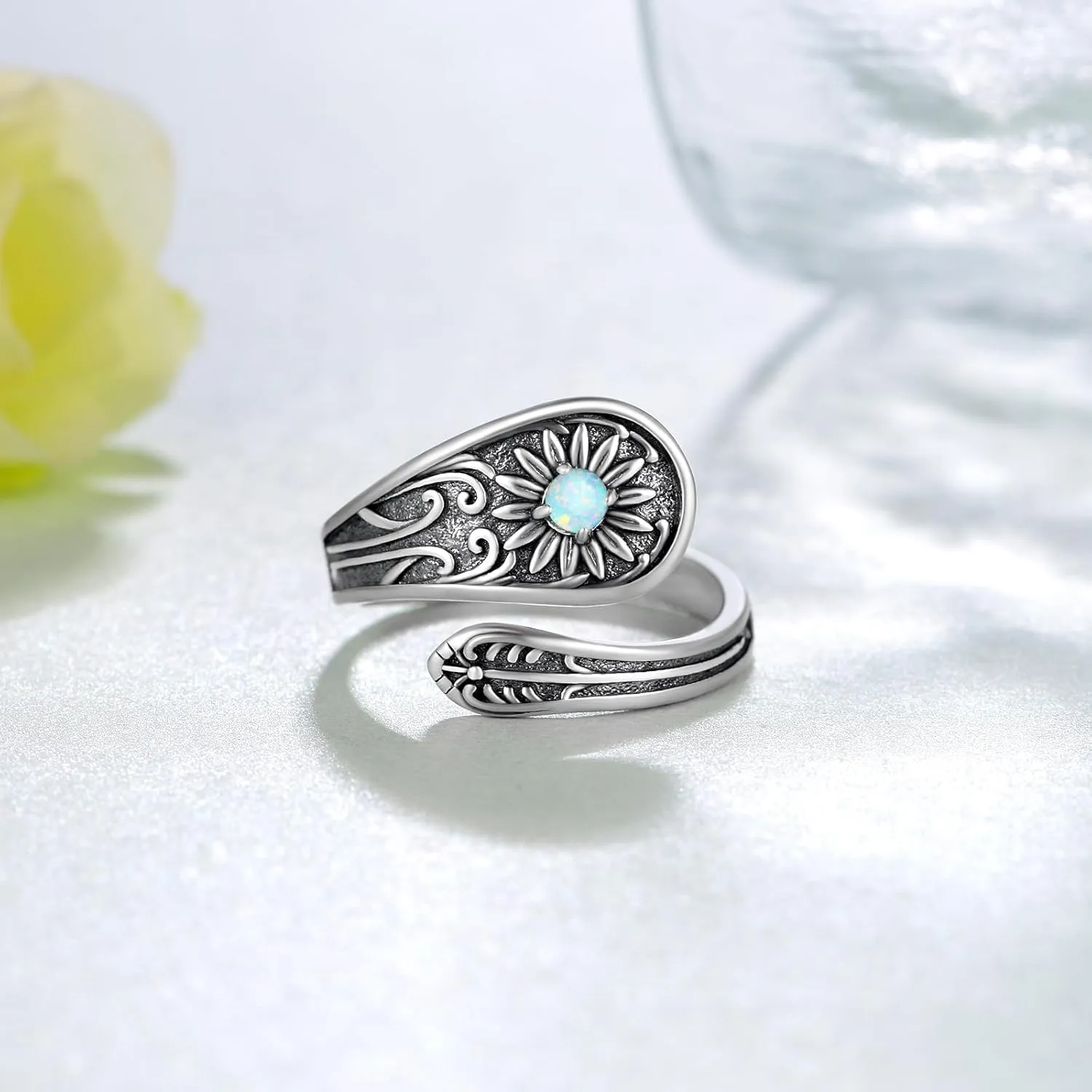 Spoon Ring for Women 925 Sterling Silver Daisy/Heart/Witches Knot/Western/Butterfly Adjustable Rings Vintage Thumb Rings Jewelry Gifts for Women