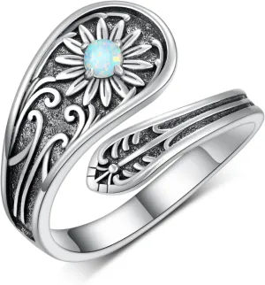 Spoon Ring for Women 925 Sterling Silver Daisy/Heart/Witches Knot/Western/Butterfly Adjustable Rings Vintage Thumb Rings Jewelry Gifts for Women