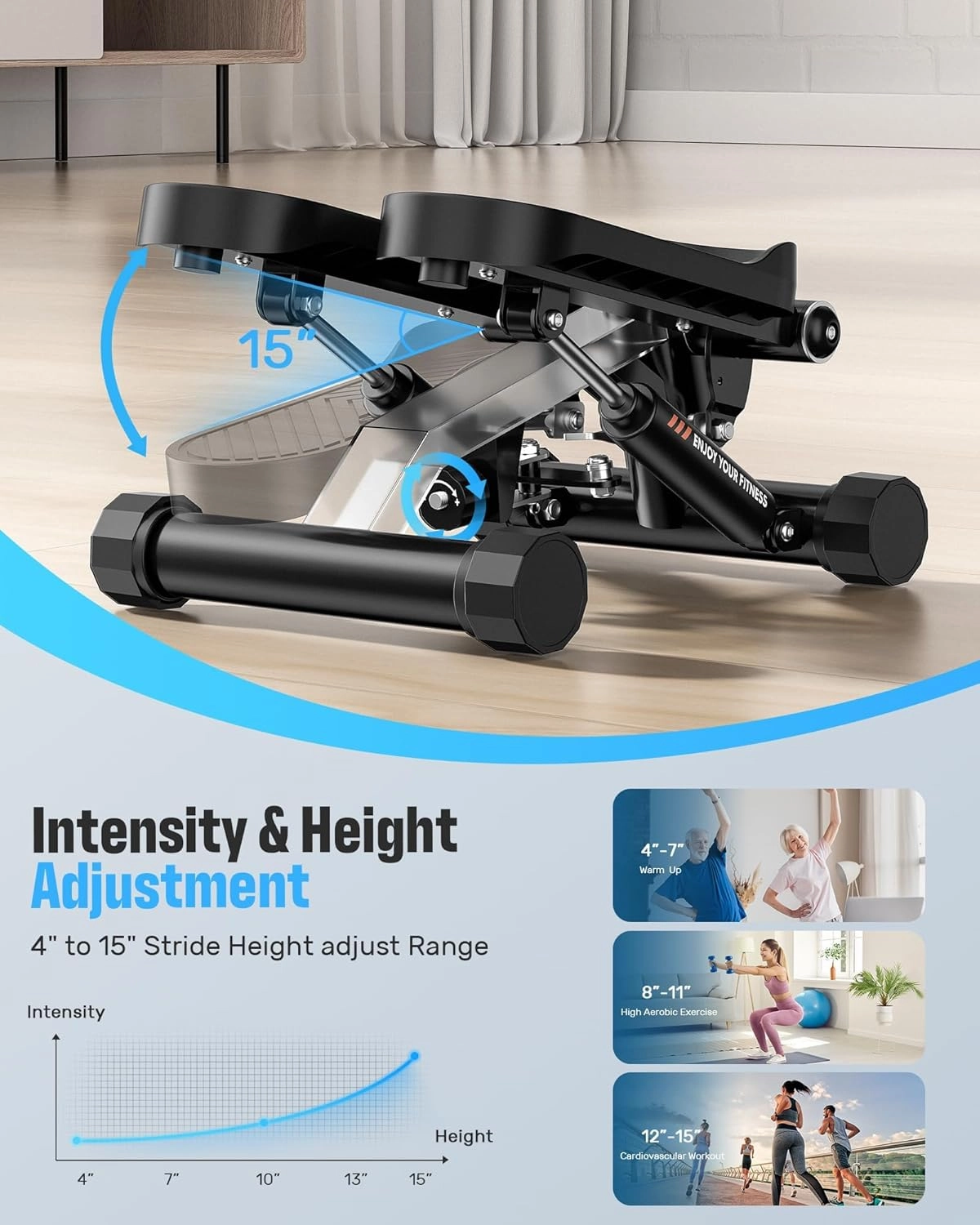 Sportsroyals Stair Stepper for Exercises-Twist Stepper with Resistance Bands and 330lbs Weight Capacity