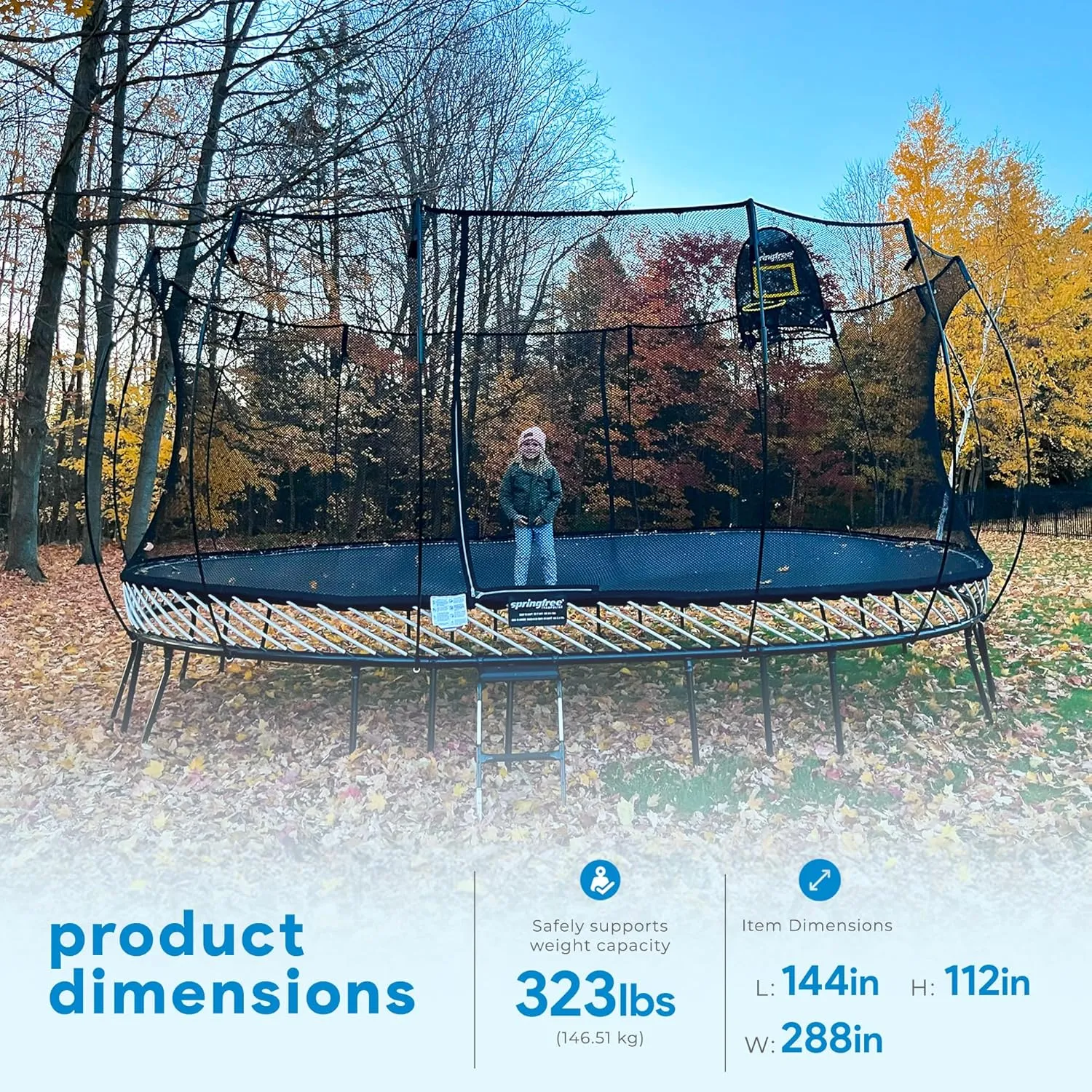Springfree Outdoor Compact Oval Trampoline with FlexiNet Enclosure and Soft Edge Jumping Mat