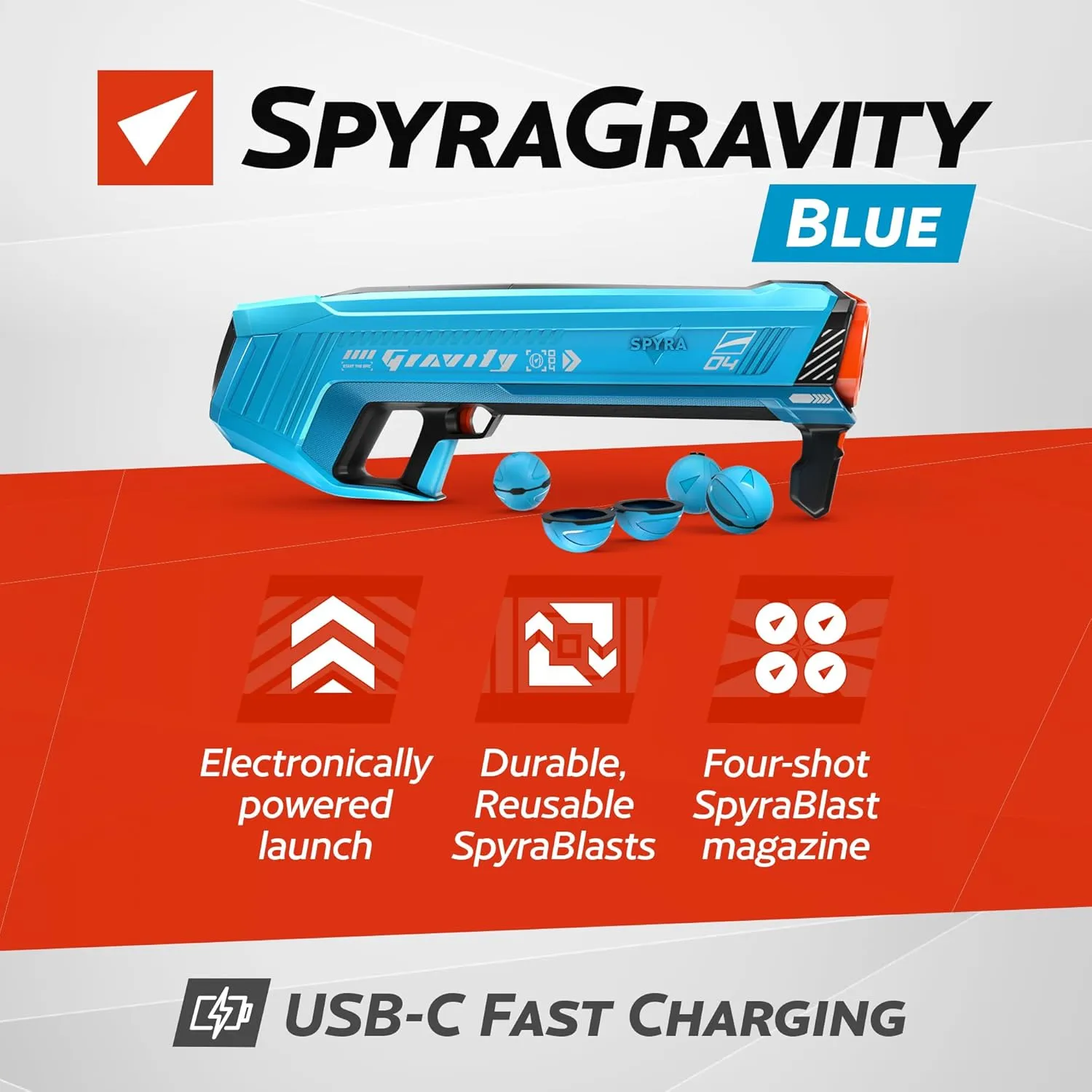 SPYRA Electric Water Bomb Launcher Outdoor Squirt Toy with LED Display, SpyraGravity, Blue