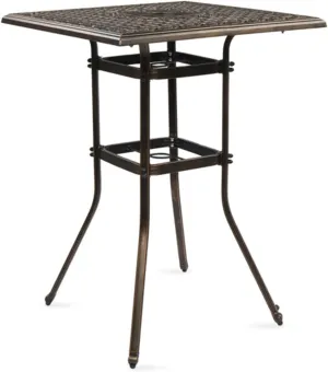 Square Patio Cast Aluminum Table Patio Bar High Table, Cast Aluminum Square Bistro Table with 2 Inch Umbrella Hole, Outdoor High Table for Porch Balcony Backyard Garden, Antique Bronze