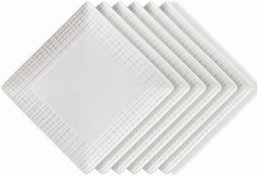 Square Dinner Plates, Set of 6, 6 Inch White Ceramic, Embossed Crisscross, Safe for Dishwasher, Microwave and Oven