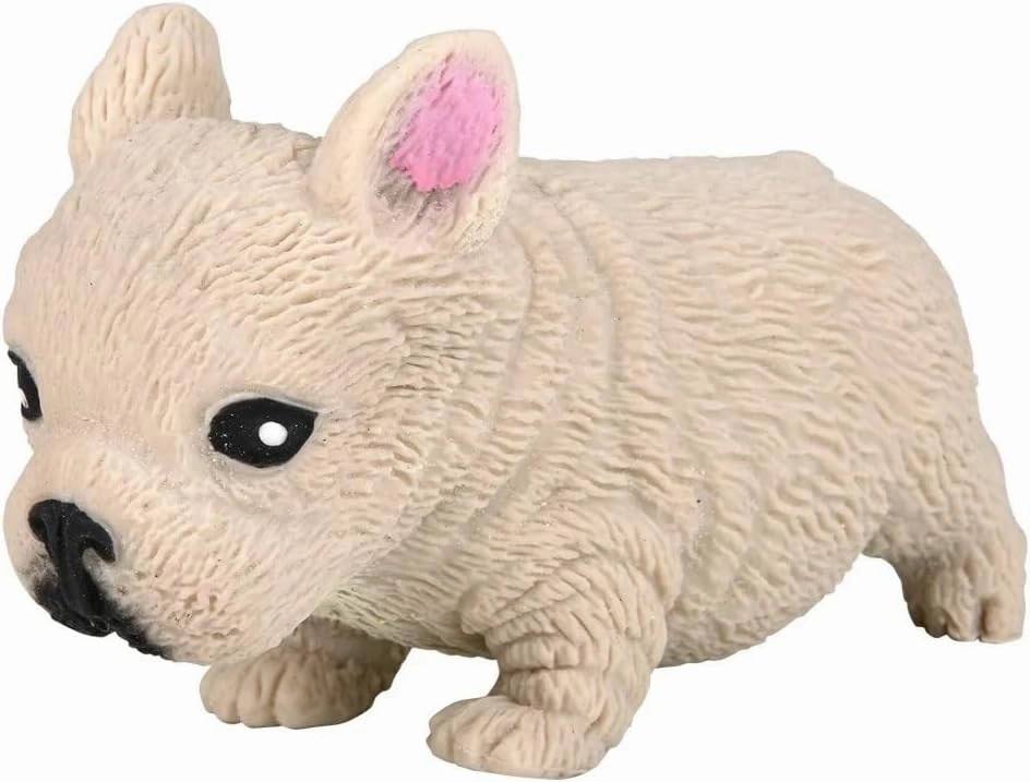 Squishy Stretchy Bulldog (2.5" to 6.5") Rubber Fidget Sensory Toy Filled with Sand. Great Stress Relief Dog Toy for Kids, Adults and Pets. (4 Bulldogs - Tan & Brown Color)