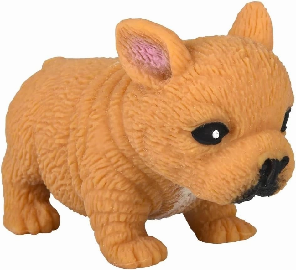 Squishy Stretchy Bulldog (2.5" to 6.5") Rubber Fidget Sensory Toy Filled with Sand. Great Stress Relief Dog Toy for Kids, Adults and Pets. (4 Bulldogs - Tan & Brown Color)