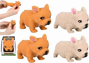 Squishy Stretchy Bulldog (2.5" to 6.5") Rubber Fidget Sensory Toy Filled with Sand. Great Stress Relief Dog Toy for Kids, Adults and Pets. (4 Bulldogs - Tan & Brown Color)