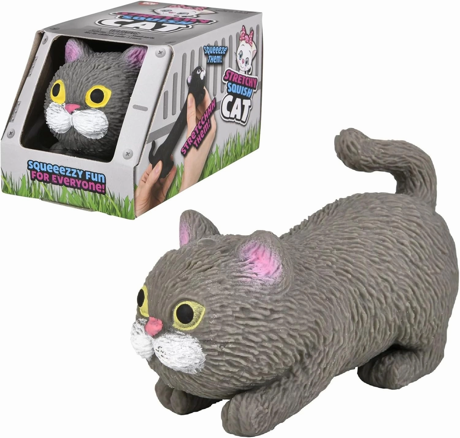 Squishy Stretchy Cat (3.5" to 6.5") Rubber Fidget Sensory Toy Filled with Sand. Great Stress Relief Cat Toy for Kids, Adults and Pets. (3 Pack