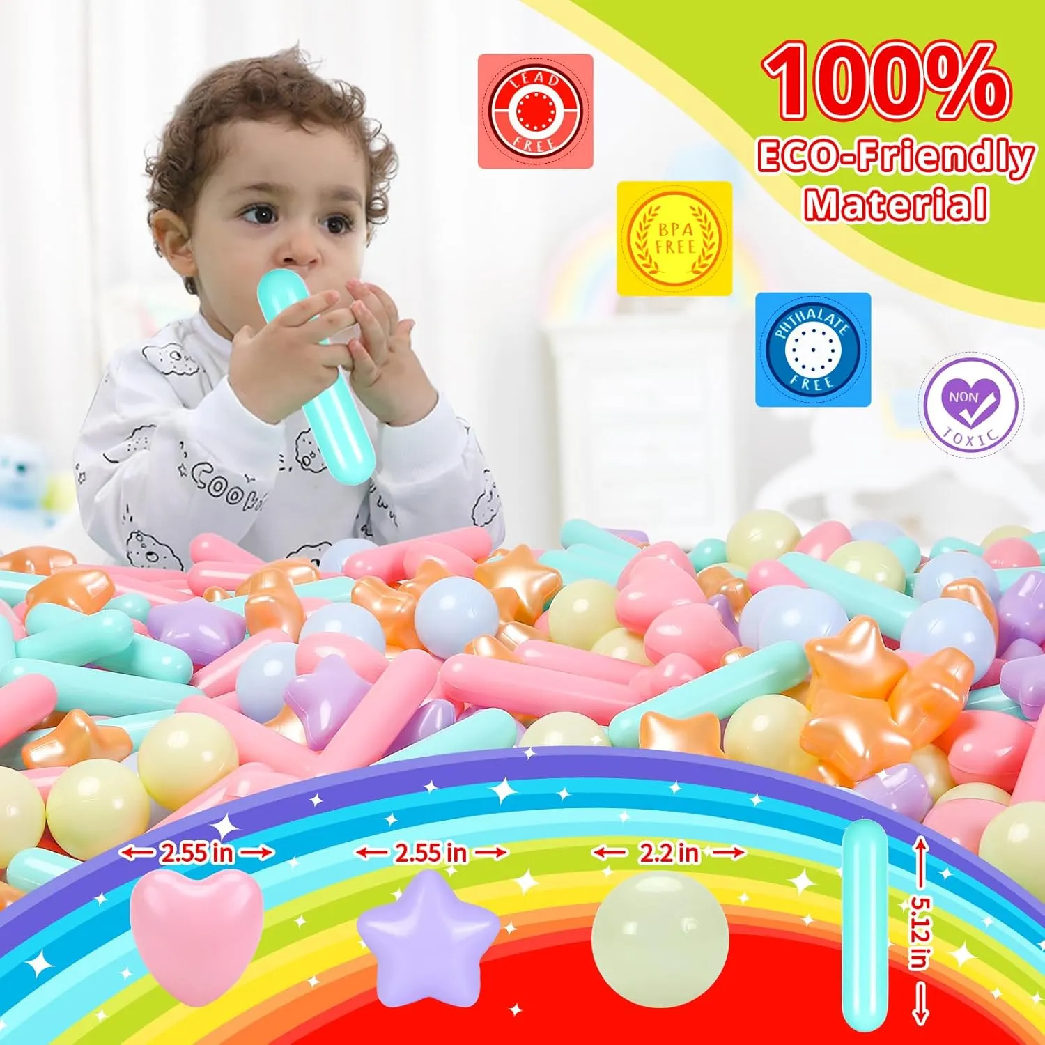 STARBOLO Ball Pit Balls for Baby and Toddler, 150pcs Phthalate Free BPA Free Crush Proof Plastic - Macaron Ocean Balls Pit Balls Play Toys for Kids Ball Pit, Pool,Play Tent,Party, st-txay-macgld150