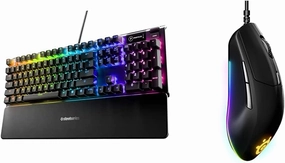 SteelSeries Apex 5 Hybrid Mechanical Gaming Keyboard – Per-Key RGB Illumination – Aircraft Grade Alu with Rival 3 Gaming Mouse