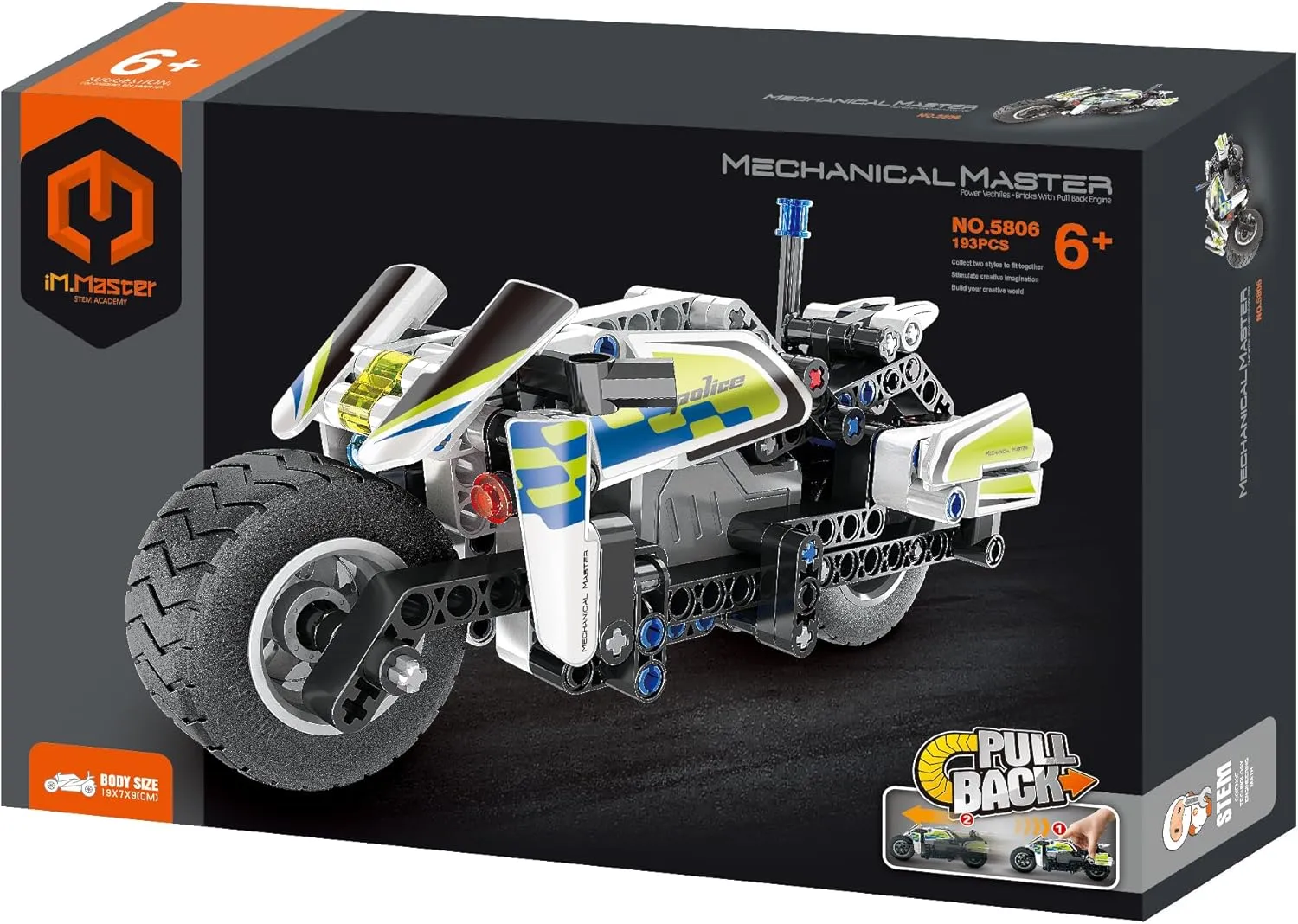 STEM Car Toy Building Toy Gift for Age 6 , Pull-Back Police Motorbike Building Block Take Apart Toy, 193 Pcs DIY Building Kit, Learning Engineering Construction Toys