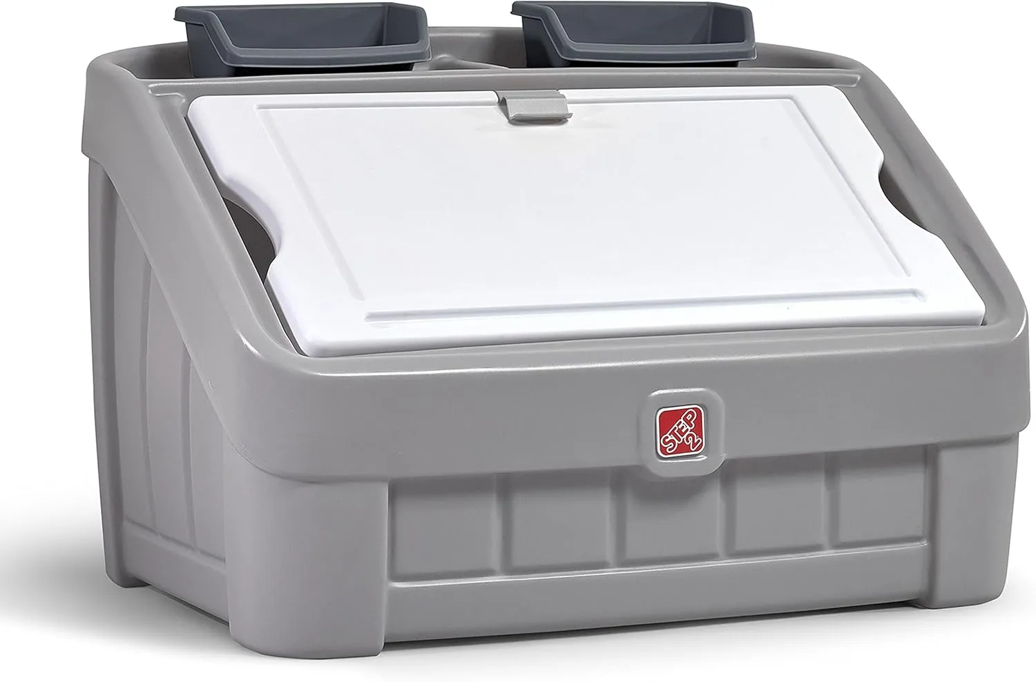 Step2 2-in-1 Toy Box & Art Lid, Kids Toy Storage Bin & Organizer, Easel & Chest in One, Made of Durable Plastic, For Toddlers 2  Years Old, Gray