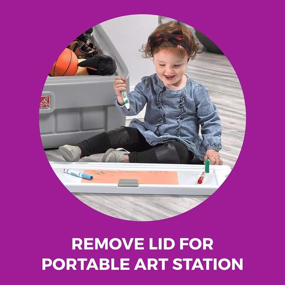 Step2 2-in-1 Toy Box & Art Lid, Kids Toy Storage Bin & Organizer, Easel & Chest in One, Made of Durable Plastic, For Toddlers 2  Years Old, Gray
