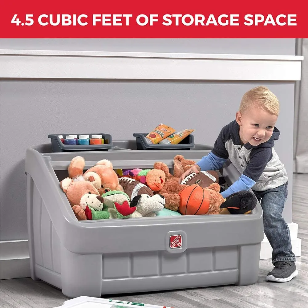 Step2 2-in-1 Toy Box & Art Lid, Kids Toy Storage Bin & Organizer, Easel & Chest in One, Made of Durable Plastic, For Toddlers 2  Years Old, Gray