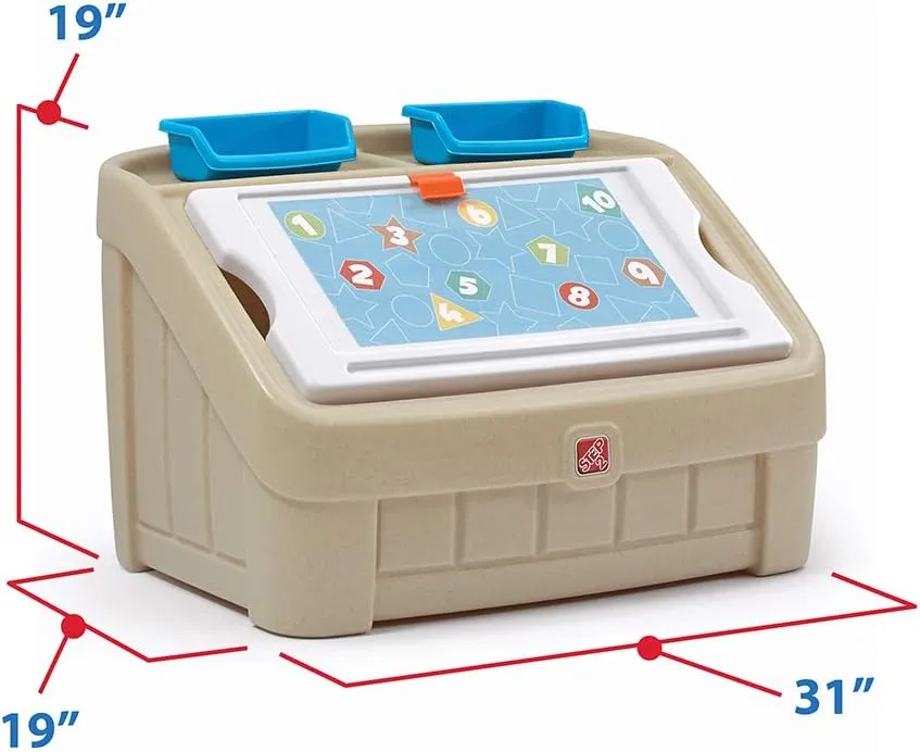 Step2 2-in-1 Toy Box & Art Lid, Kids Toy Storage Bin & Organizer, Easel & Chest in One, Made of Durable Plastic, For Toddlers 2  Years Old, Tan