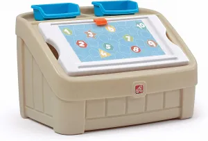 Step2 2-in-1 Toy Box & Art Lid, Kids Toy Storage Bin & Organizer, Easel & Chest in One, Made of Durable Plastic, For Toddlers 2  Years Old, Tan