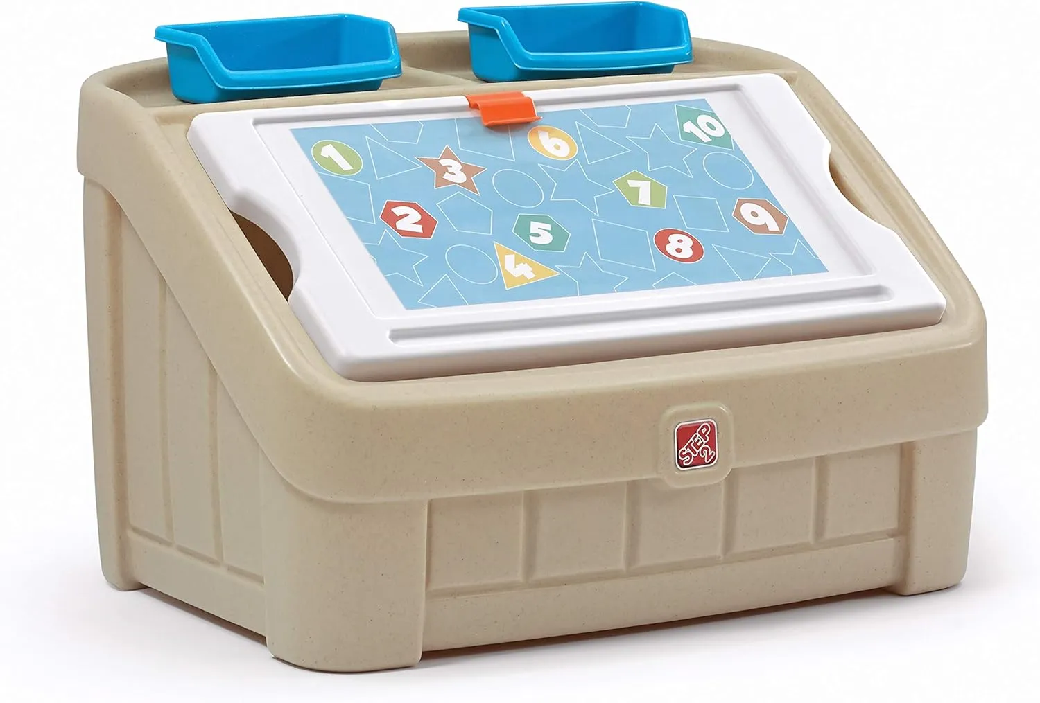 Step2 2-in-1 Toy Box & Art Lid, Kids Toy Storage Bin & Organizer, Easel & Chest in One, Made of Durable Plastic, For Toddlers 2  Years Old, Tan