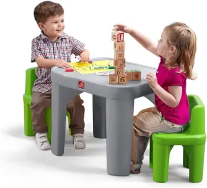 Step2 Mighty My Size Kids Table & Chair Set, Playroom Activity Table for Arts & Crafts, Made of Durable Plastic, For Toddlers 2  Years Old, Gray & Green