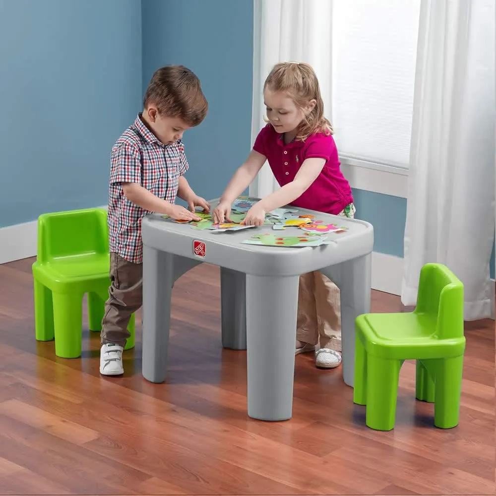 Step2 Mighty My Size Kids Table & Chair Set, Playroom Activity Table for Arts & Crafts, Made of Durable Plastic, For Toddlers 2  Years Old, Gray & Green