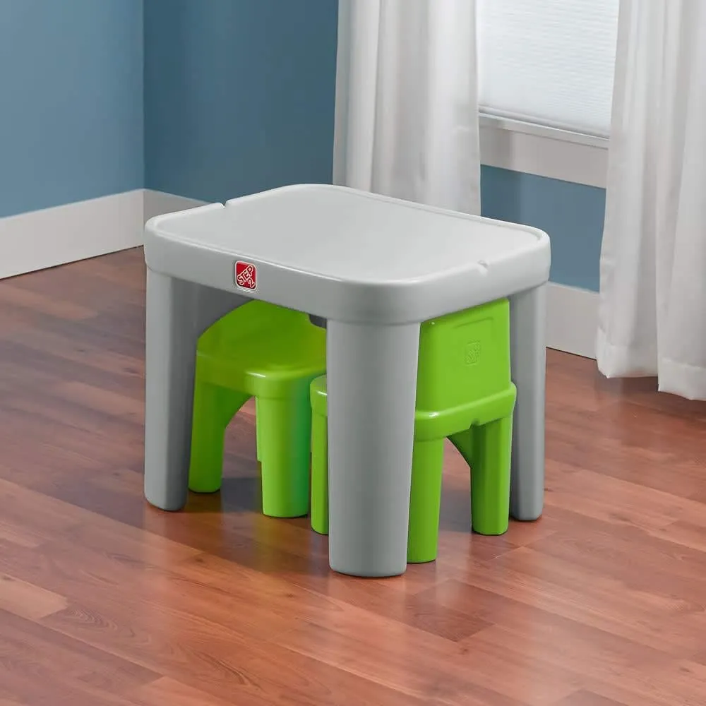 Step2 Mighty My Size Kids Table & Chair Set, Playroom Activity Table for Arts & Crafts, Made of Durable Plastic, For Toddlers 2  Years Old, Gray & Green