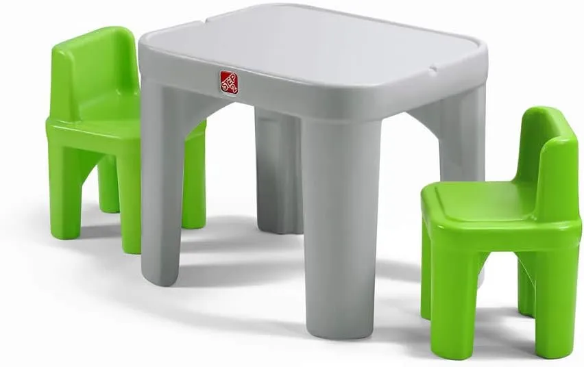 Step2 Mighty My Size Kids Table & Chair Set, Playroom Activity Table for Arts & Crafts, Made of Durable Plastic, For Toddlers 2  Years Old, Gray & Green