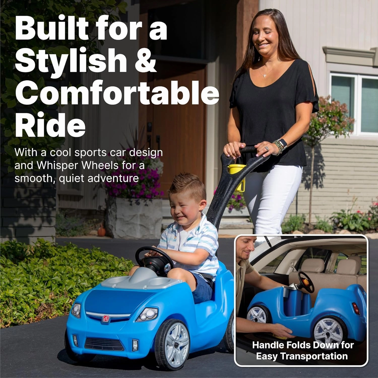 Step2 Whisper Ride II Buggy Kids Push Car, Ride On Toy, Stroller Substitute, Includes Seat Belt & Horn, Made of Durable Plastic, Max Weight 50 lbs., For Toddlers 1.5-4 Years Old, Blue
