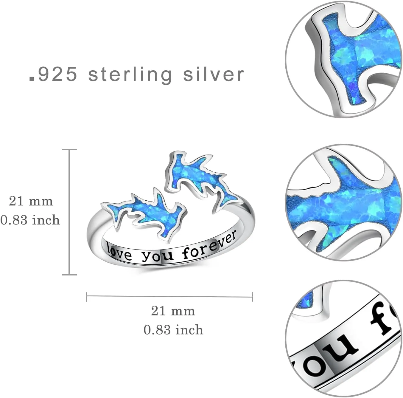 Sterling Silver Hammerhead Shark Ring - Adjustable Cute Animal Jewelry for Women - Shark Lovers Gifts