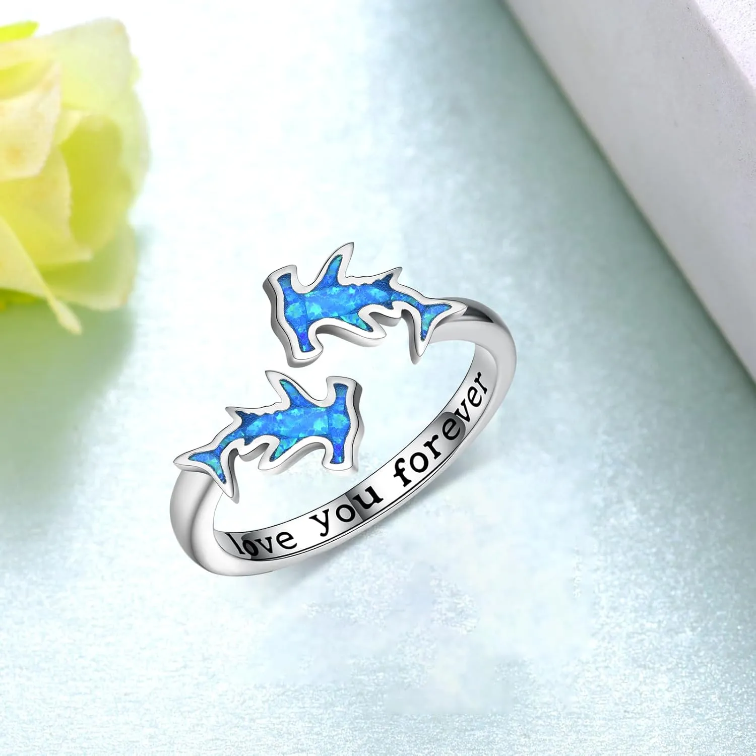 Sterling Silver Hammerhead Shark Ring - Adjustable Cute Animal Jewelry for Women - Shark Lovers Gifts