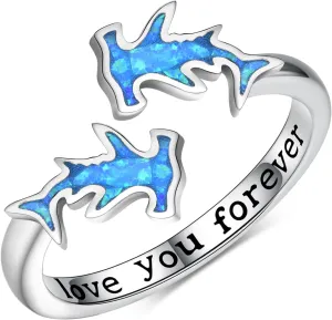 Sterling Silver Hammerhead Shark Ring - Adjustable Cute Animal Jewelry for Women - Shark Lovers Gifts