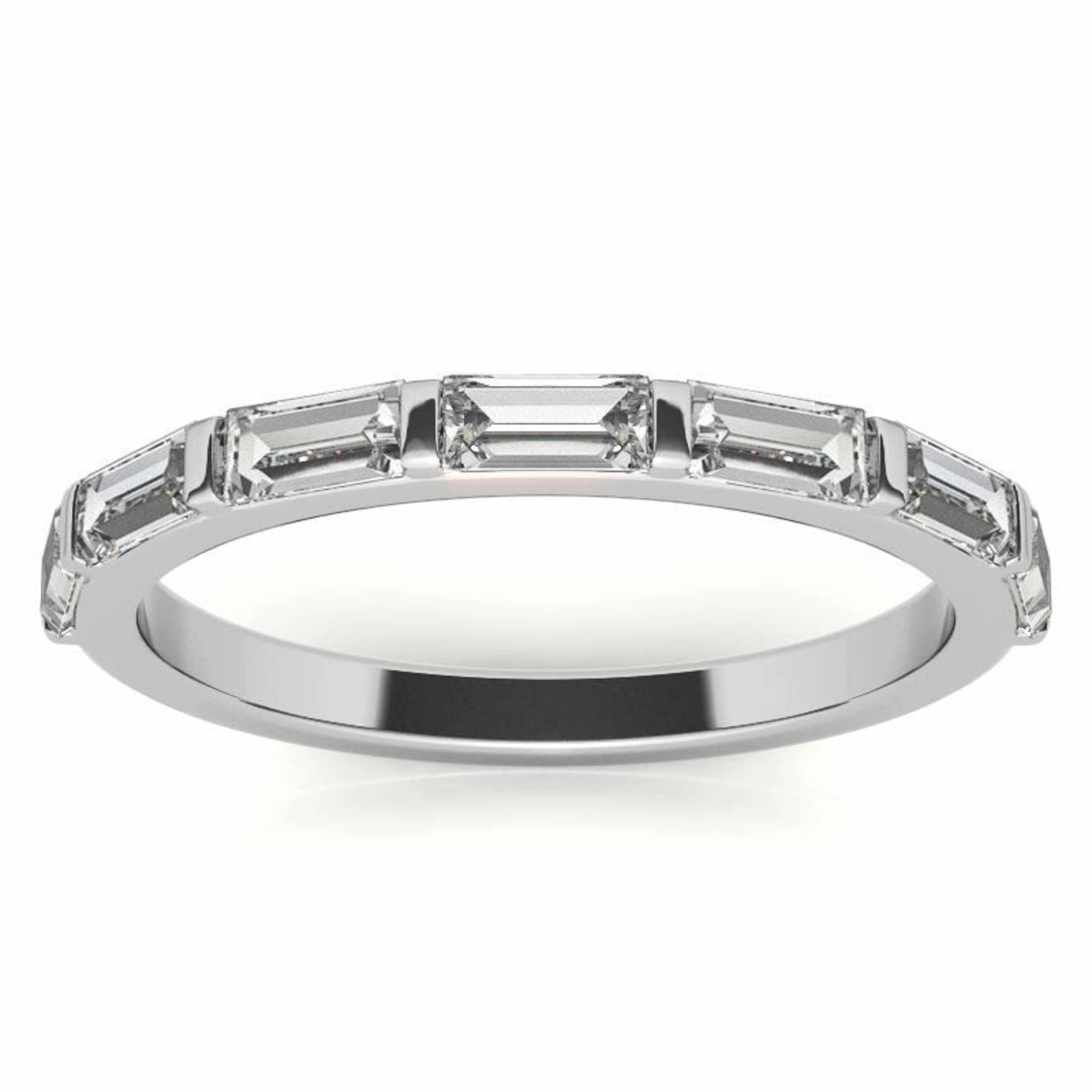 Sterling Silver Elegant Adjustable Sleek Baguette-Cut Diamond White Gold Eternity Ring For Women