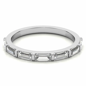 Sterling Silver Elegant Adjustable Sleek Baguette-Cut Diamond White Gold Eternity Ring For Women