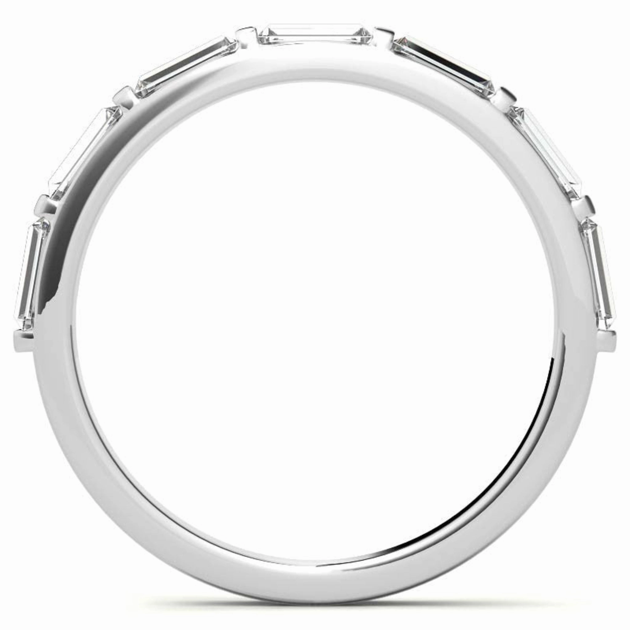 Sterling Silver Elegant Adjustable Sleek Baguette-Cut Diamond White Gold Eternity Ring For Women